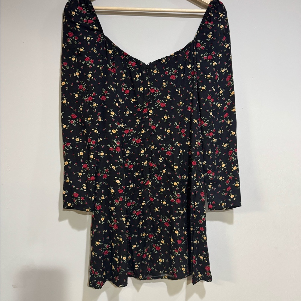 Reformation Black Floral Square-Neck Mini Dress - Picture 7 of 9